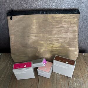 NIB Gold Lancôme Cosmetic Pouch with R.E.M Beauty makeup